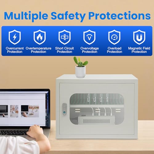 20-Device Charging Station, Charging Cabinet for Cellphones, Rechargeable Cellphone Locker Storage Charging Station, Locking and Charging Phone Storage Box with Cable Management - color: White-20 Slots
