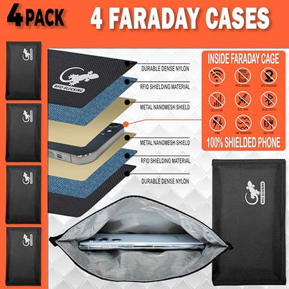 Faraday Bag Anti-Tracking GPS RFID Car Key Signal Blocker Wallet Shielding Pouch Protective Case for Cell Phone Car Key FOB, Data Privacy, Electronic Device Security (4 PACK - BLACK) - color: 4 PACK - BLACK
