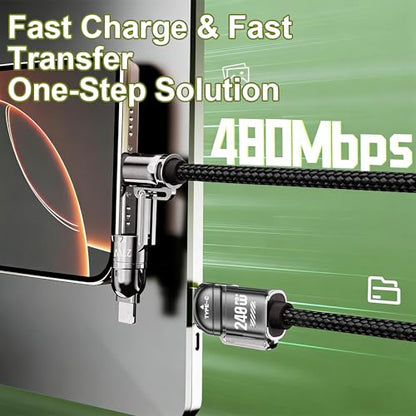 4-in-1 Charging Lanyard,1.5m/4.9ft Adjustable Crossbody Strap with 240W Fast Charging Data Sync for iPhone,Android - color: Gold