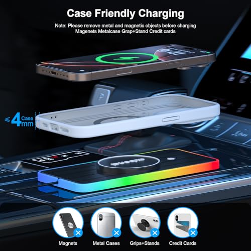 Magnetic Wireless Car Charger Pad, Aubenai 15W RGB Fast Wireless Charging Pad Non Slip Charging Mat with 70cm Extension Cable Compatible with Magsafe Charger iPhone 16 15 14 13 12 (Extension USB-A) - color: Black-Extension USB-A