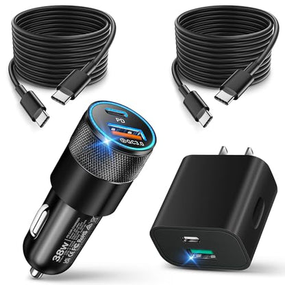 USB C Wall/Car Charger,38W Dual USB-C+USB-A Cigarette Lighter Adapter - color: Black Wall/Car Charger