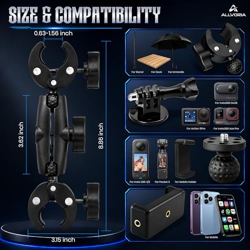 Premium 3in1Umbrella Clamp for Chairs Strollers Boats & Kayaks Adjustable Mounting Bracket for Umbrella Camera & Phone Durable Anti Slip Trolling Motor Stabilizer for Outdoor Hands Free Use