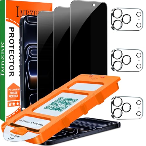 IMBZBK 3Pack Privacy Screen Protector for iPhone 17 Pro Max, Tempered Glass - color: 17 Pro Max-Black