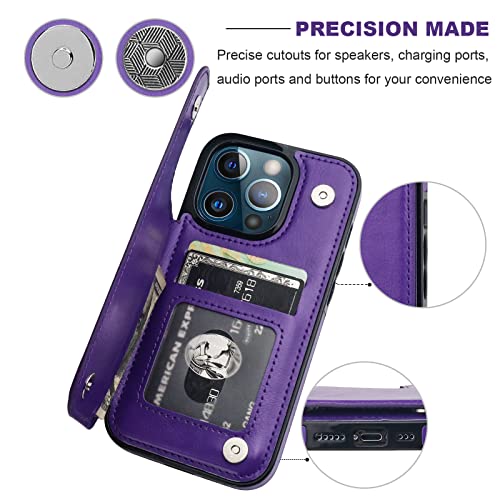 ONETOP for iPhone 13 Pro Wallet Case with Card Holder,Purple - color: Purple