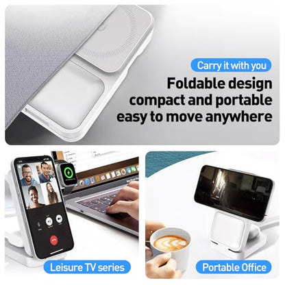 3in1 Charging Station for Apple - Foldable Wireless Charger Stand for MagSafe Portable, Travel Wireless Charger Station for Multiple Devices for iPhone 16, 15, 14, 13, Apple Watch, AirPods S1BLACK