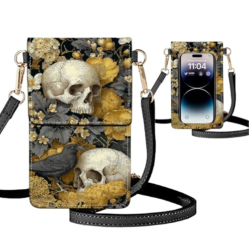 Small Crossbody Bags for Women Touchscreen Cell Phone Bag Cross Body Purses with adjustable Strap,Gifts For Teenage Girls - color: Skeleton In Sunflower Field