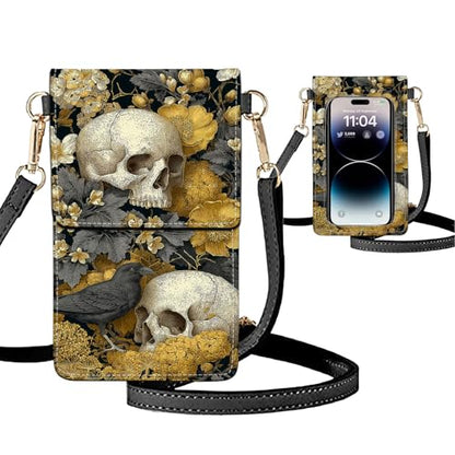 Small Crossbody Bags for Women Touchscreen Cell Phone Bag Cross Body Purses with adjustable Strap,Gifts For Teenage Girls - color: Skeleton In Sunflower Field
