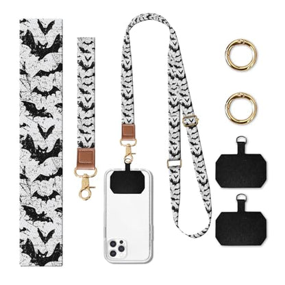 Phone Lanyard Crossbody Wrist Strap, Cute Cell Phone Lanyards for around the Neck Wristlet Wrist Strap - color: Retro Black White Bats
