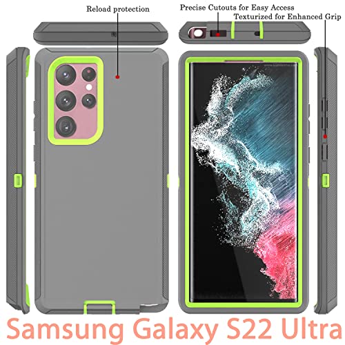 YmhxcY for S22 Ultra Case, Drop Proof 3-Layer Durable Cover/Shockproof Armor Drop Protection/Solid Rubber Protective Matte Cover for Galaxy S22 Ultra 6.8”-Dark Grey/Lime Green - color: Dark grey and Lime green