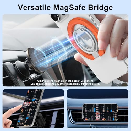 Magnetic Phone Ring Holder for MagSafe, 360° Rotation Cell Phone Grip Stand - color: orange