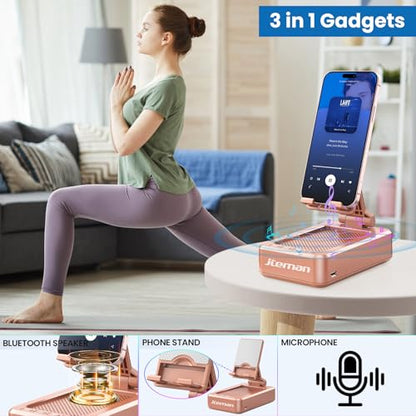 JTEMAN Bluetooth Speaker with Cell Phone Stand,Gifts for Men Tech Gadgets - color: Rose Gold