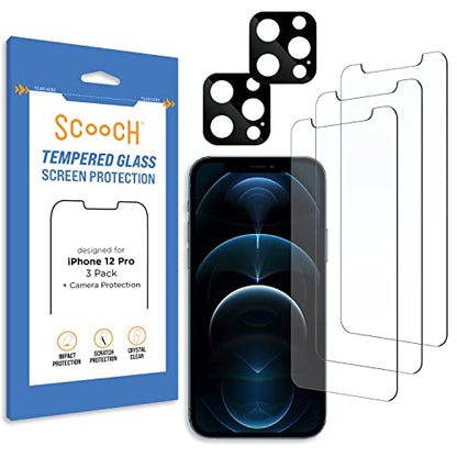 Scooch® Tempered Glass Multipack for iPhone 12 Pro, 3 Screen Protectors and 2 Camera Lens Protectors, Premium 9H Tempered Glass, Anti-Scratch, Anti-Fingerprint, Impact Resistant - size: iPhone 12 Pro