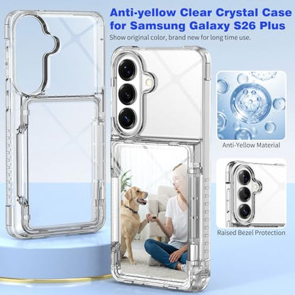 for Samsung S26 Plus Wallet Case 4 Credit Card ID Holder Clear Flip | Cover for Galaxy S26+ Kickstand Card Holder Slot for Men Women Shockproof Dual Layer TPU Hard Shell Protective Tough Bumper - size: for Galaxy S26 Plus, 6.7“