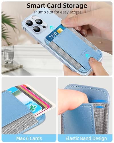 HiWe for MagSafe Wallet, 7 Cards Holder for Phone Case, RFID Blocking - color: Sky Blue Wallet - Grey Band