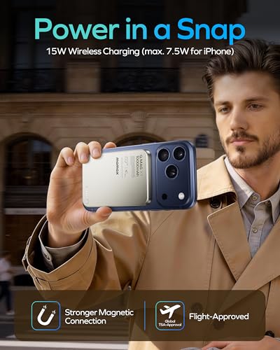 MOMAX Magnetic Portable Charger, 10000mAh Magnetic Power Bank PD 3.0 Battery Pack USB-C 15W Fast Charging Bank, 0.5inch Wireless Charger Compatible with iPhone 17/16/15/14/13/12 Series - color: Titanium2, size: 10000mAh