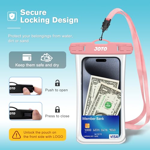 JOTO 2 Pack Waterproof Phone Pouch Case Up to 7", IPX8 Underwater Phone Case Cellphone Dry Bag for iPhone 17/Air 16 15 14 13 12 Pro Max Xs Max XR X 8 7 6S Plus SE/Galaxy S24 S23 S22 S21 -Blackpink - color: Transparent Black/Pink