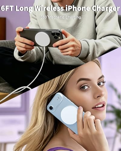 Magnetic Wireless iPhone Charger,[Apple MFi Certified]2Pack PD Fast Charging Block with 6Feet Fast Mag Safe Wireless Charging Pad Magnetic Charger for iPhone 17/17Air/17 Pro Max/16/15/14/13/12,AirPods