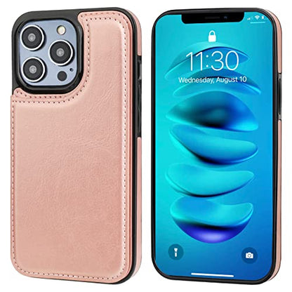ONETOP for iPhone 14 Pro Max Wallet Case with Credit Card Holder,Rosegold | Kickstand,ID/Cash Holder,Case Wallet with Card Slots,Double Magnetic Clasp,Durable PU Leather Shockproof Cover for Women Men - color: Rose Gold
