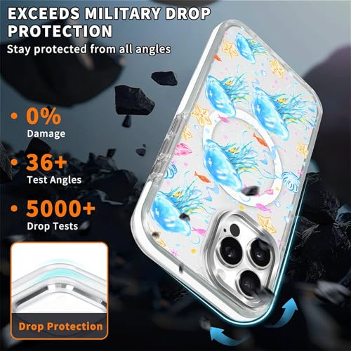 VisEnt Clear Case for iPhone 15 ProMax, Magnetic Phone Case, Transparent Slim Cover, Military Grade Protection, Shockproof, Anti-Yellowing, Scratch Resistant, Blue Jellyfish Ocean - color: Blue Jellyfish Ocean, size: Iphone 15 Pro Max