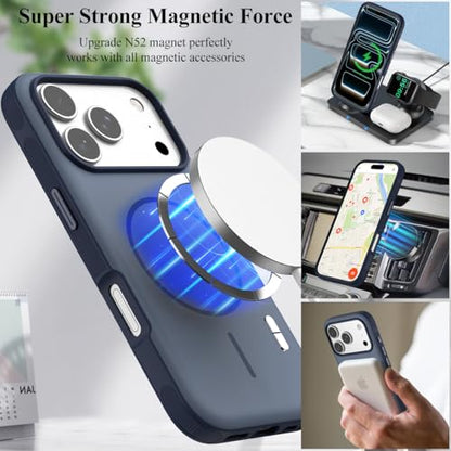 Nvollnoe for iPhone 17 Pro Case with Card Holder & Screen Protector, Compatible with Magsafe, Built-in Kickstand, Detachable Magnetic Wallet Case for iPhone 17 Pro(Blue) - color: Blue
