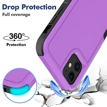 Jeylly for iPhone 11 Case with Tempered Glass Screen Protector [2 Pack] Dual Layer Anti Drop Non Slip Heavy Duty Full Body Shockproof Protective Phone Case for iPhone 11, Purple | Dual Layer Anti Drop Non Slip Heavy Duty Full Body Shockproof Protective Ph