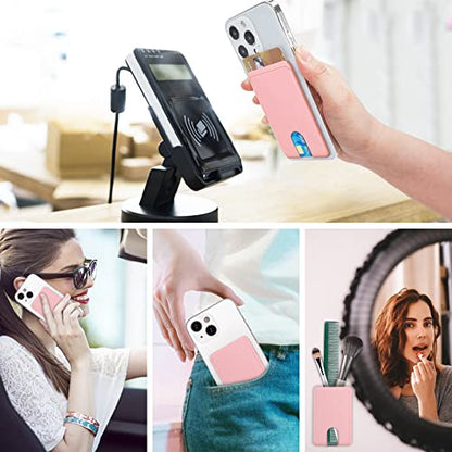 SHANSHUI Phone Card Holder, 3 Pack Premium Silicone Credit Card Holder for Back of Cell Phone Wallet with iPhone, Android & Most Smartphones -3Pack Pink - color: Pink x3