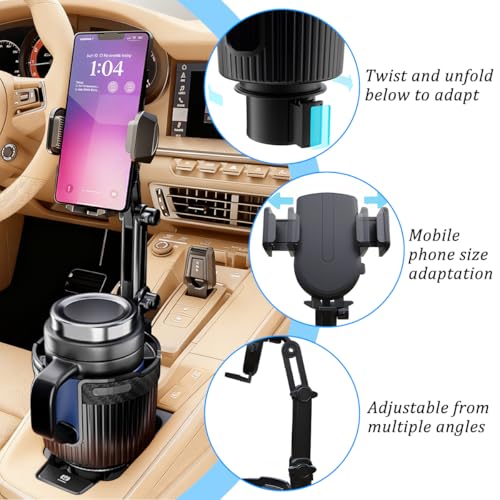Car Cup Holder Phone Mount, 2 in 1 360° Rotation Long Arm Vehicle Cup Cell Phone Holder Expander with Adjustable Base, Automotive Drink Bottles Smartphones Stand, Universal Fit (Black) - color: Black