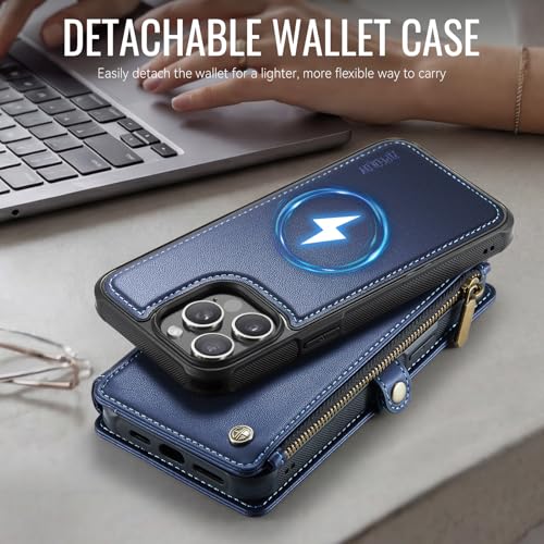 for iPhone 14 Pro Phone Case Wallet Magnetic Detachable, Navy Blue - color: Navy Blue, size: iPhone 14 Pro