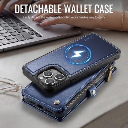 for iPhone 14 Pro Phone Case Wallet Magnetic Detachable, Navy Blue - color: Navy Blue, size: iPhone 14 Pro