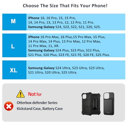 ACCKUO Leather Phone Holster with Strong Metal Belt Clip and Magnetic Closure Compatible with iPhone 16/15/14/13/12 Pro Max, Galaxy S25/S24/S23/S22 Plus & FE, L-Blue - color: Blue, size: Large