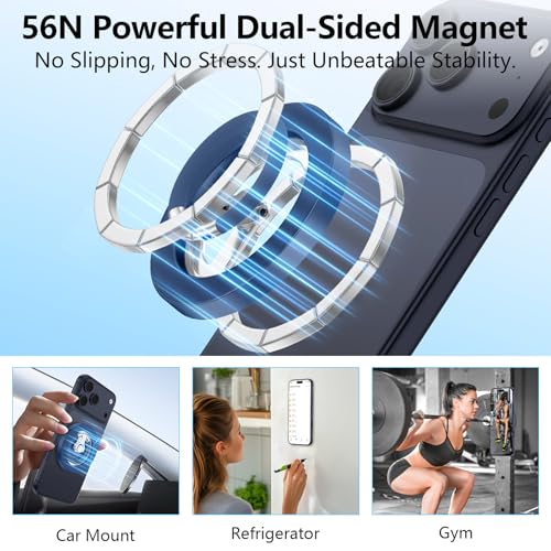 Magnetic Phone Ring Holder for MagSafe, 360° Rotation Cell Phone Grip Stand - color: Blue