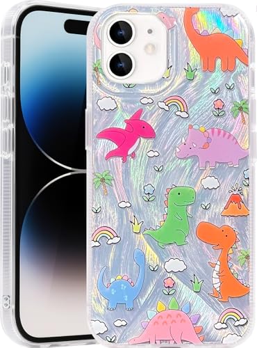 Compatible with iPhone 11 Case,with [Soft Slim][Camera Protection] Cute Kawaii Shiny Aesthetic Phone Cover Anti-Yellowing Shockproof Protective Cover for Women Girl-Dinosaurs - color: Dinosaurs, size: iPhone 11