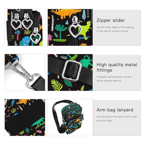 BIAOTIE Lightweight Small Crossbody bags Cell Phone Purses Travel Pouch Shoulder Bag for Women - color: Black Dinosaur