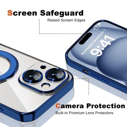 Plating Clear Phone Case for iPhone 15 with Stand 6.1", Blue - color: Blue, size: Iphone 15