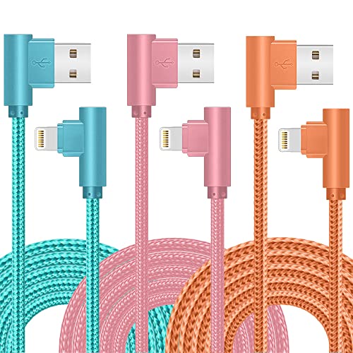 90 Degree iPhone Charger,MFi Certified USB Lightning Cable (3 Pack 10FT)