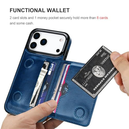 KIHUWEY Compatible with iPhone 17 Pro Max Wallet Case Credit Card Holder, Premium Leather Kickstand Flip Hidden Magnetic Clasp Durable Shockproof Protective Cover for 6.9 inch (Blue) - color: Blue