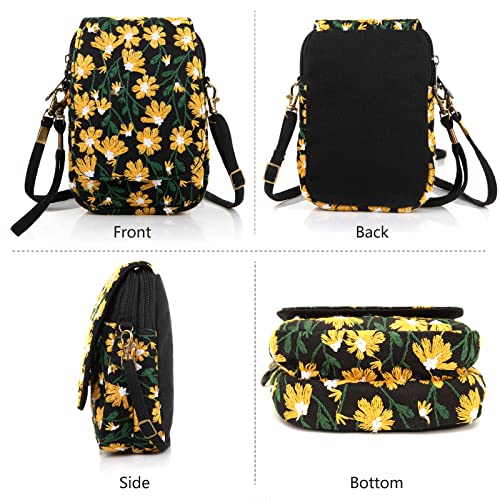 SILKAREA Embroidered Cute Mini Crossbody Bag for Women Small Handbags Wristlet Wallet Bag Cell-phone Pouch Coin Purse - color: Chamomile Yellow