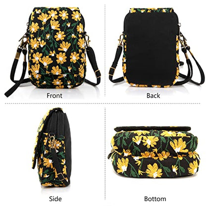 SILKAREA Embroidered Cute Mini Crossbody Bag for Women Small Handbags Wristlet Wallet Bag Cell-phone Pouch Coin Purse - color: Chamomile Yellow