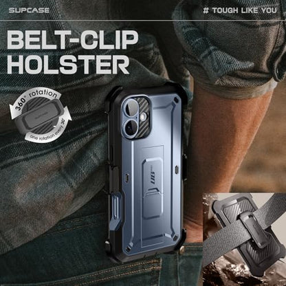 SUPCASE for iPhone 16 Case with Screen Protector & Kickstand, Blue - color: Tilt