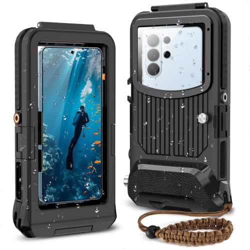 UECHCASES Universal Diving Phone Case for 5.4"-6.9", 15m/50ft Professional Underwater Housing with Vacuum Valve, Physical Shutter, 1/4" Tripod Mount (Black, for Android Right-Side Button) - color: Black