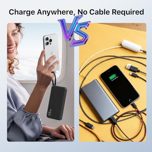 NOBIS Portable Charger 10000mAh 25W Power Bank with Built-in Cable - color: Black