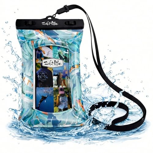 Salt Life Floating Waterproof Phone Case– IPX8 100% Waterproof Phone Case that Floats in Water, Universal Phone Dry Bag with Touchscreen Clear Window, Secure Seal Closure & Lanyard (Catch Me) - color: Catch Me