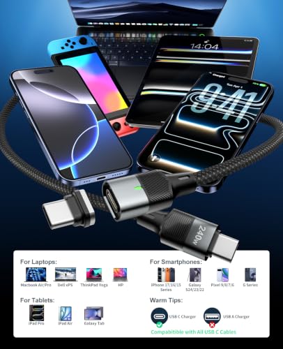 HanCenDa 24Pin USB C Magnetic Charging Cable 240W [2Pack, 4ft] - size: 4FT