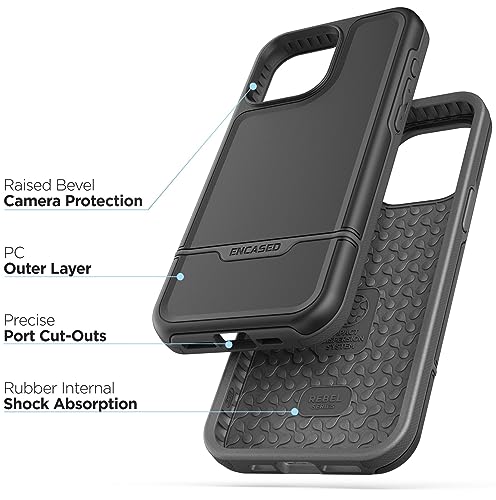 ENCASED Shockproof Case Compatible with iPhone 16 - Ultra Protective Heavy Duty Magnetic Phone Cover, Rebel Series (Black, iPhone 15 Pro Max) - color: Black, size: iPhone 15 Pro Max