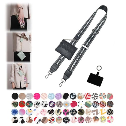 Phone Strap with Zippered Pouch, Clip and Go Strap for Phone with Wallet Crossbody, Adjustable Crossbody Phone Strap-3 - color: Arrow - Black