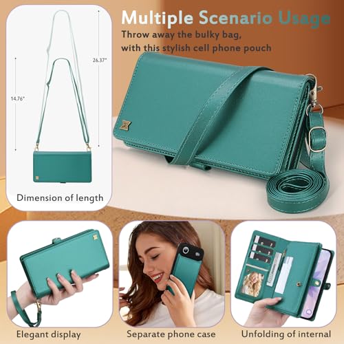 for Wallet Case Compatible with iPhone 17 Air,Multi-Function Detachable 2 in 1 Magnetic iPhone 17 Air Case Wallet,Flip Strap Zipper Card Holder Phone Case with Shoulder Straps (Green) - color: Green, size: iPhone 17Air