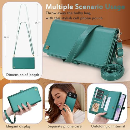for Wallet Case Compatible with iPhone 17 Air,Multi-Function Detachable 2 in 1 Magnetic iPhone 17 Air Case Wallet,Flip Strap Zipper Card Holder Phone Case with Shoulder Straps (Green) - color: Green, size: iPhone 17Air