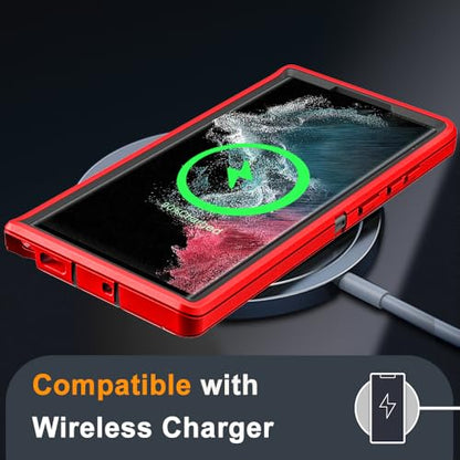 for Samsung Galaxy S22 Ultra Case with 2Pcs Self Healing Flexible TPU Screen Protector & Camera Lens Protector, 3 in 1 Heavy Duty Shockproof/Drop Proof/Dust Proof Case (Red/Black) - color: Red/Black