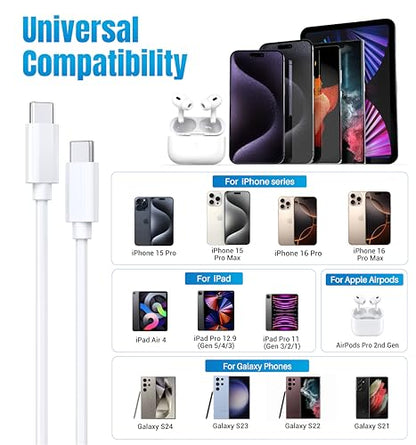 TZBAY 4-Pack 6ft 60W USB-C to C Fast Charging Cable for iPhone 17, 16, 15 - color: White 4x6ft