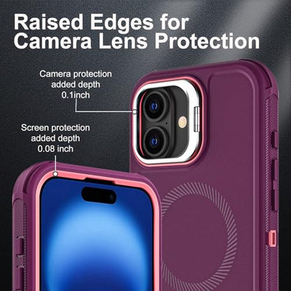 YKHJKLEC for iPhone 16 Case, Military Grade 3 in 1 Heavy Duty Shockproof/Drop Proof/Dust Proof with Kickstand Case, with 2 x Tempered Glass Screen Protector & 1 x Wrist Strap (ZJ-Purple/Pink) - color: ZJ-Purple/Pink